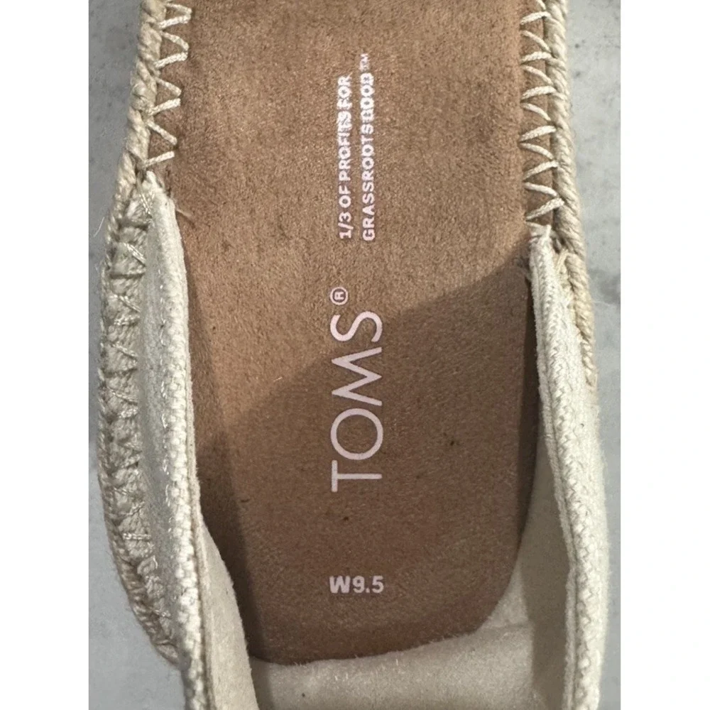 TOMS Marisol Natural Canvas Leather Ankle Strap Espadrille Wedge Sandal 9.5